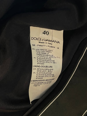 Dolce
Gabbana Black Wool Pencil Skirt with Logo Details Size IT 40 (UK 8) RRP £950