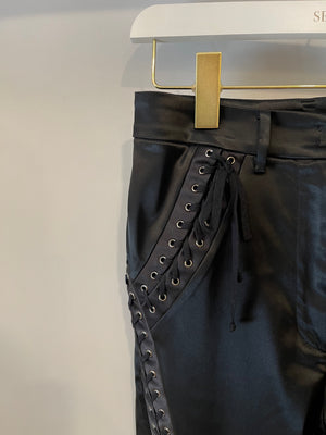 Dolce
Gabbana Black Satin Laced-Up Trousers Size IT 42 (UK 10)