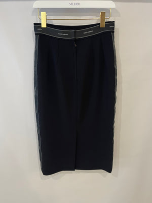 Dolce
Gabbana Black Wool Pencil Skirt with Logo Details Size IT 40 (UK 8) RRP £950