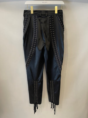 Dolce
Gabbana Black Satin Laced-Up Trousers Size IT 42 (UK 10)