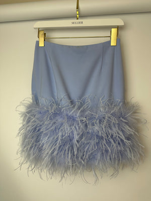 Nadine Merabi Blue Mia Mini Skirt with Feather Trim Size Small (UK 8)