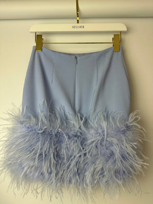 Nadine Merabi Blue Mia Mini Skirt with Feather Trim Size Small (UK 8)