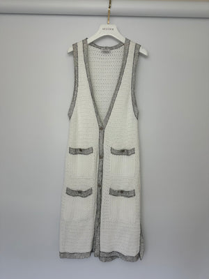 Chanel White Long Line Button Down Vest with Pocket Detail FR 38 (UK 10)