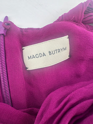 Magda Butrym Purple One-Shoulder Ruched Mini Dress with Floral Appliqué Detail Size FR 38 (UK 10)