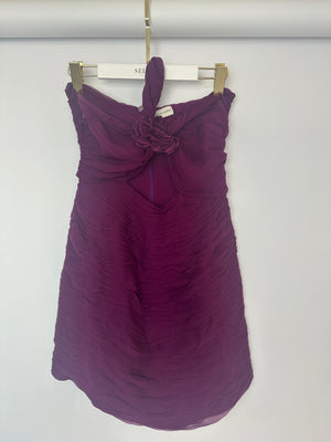 Magda Butrym Purple One-Shoulder Ruched Mini Dress with Floral Appliqué Detail Size FR 38 (UK 10)