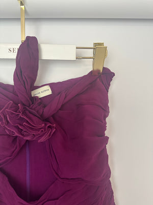 Magda Butrym Purple One-Shoulder Ruched Mini Dress with Floral Appliqué Detail Size FR 38 (UK 10)