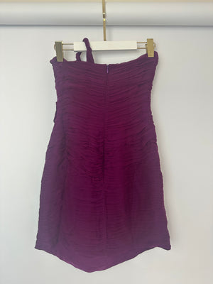 Magda Butrym Purple One-Shoulder Ruched Mini Dress with Floral Appliqué Detail Size FR 38 (UK 10)