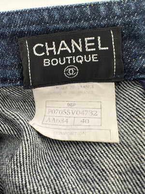 Chanel 96/P Navy Denim Mini Skirt with Patch Pocket Details Size FR 40 (UK 12)