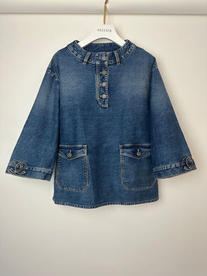 *HOT* Chanel 24S Denim Cropped Top with 3/4 Sleeves
Floral Crystal CC Buttons Detail Size FR 38 (UK 10) RRP £3,450
