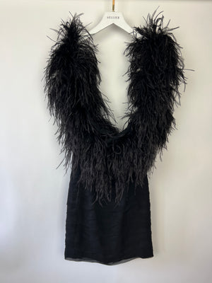 Magda Butrym Black Feather Ruched Mini Dress Size FR 38 (UK 10)