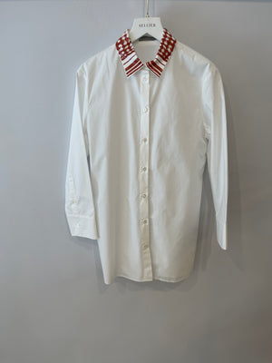 Bottega Veneta White Long-Sleeve Shirt with Red Collar Detail Size IT 38 (UK 6)