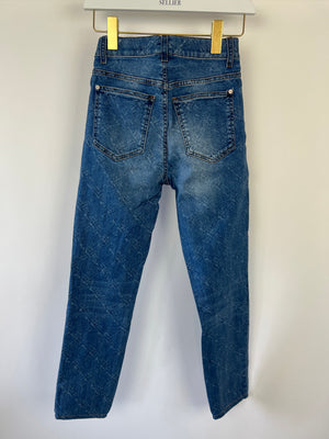 Chanel Blue Diamond Print Skinny Jeans Size FR 34 (UK 6)