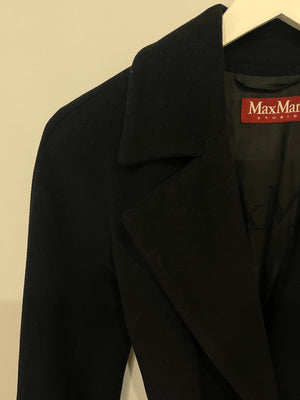 Max Mara Studio Black Wool Coat with Belt Detailing Size IT 44 (UK 12)