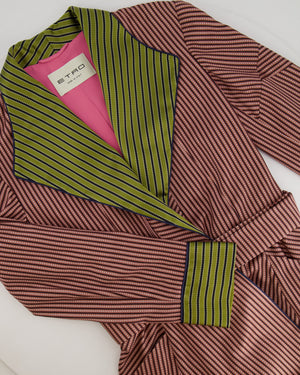 Etro Pink and Green Striped Silk Coat with Belt FR 38 (UK 10)