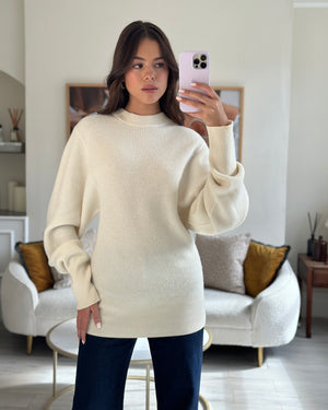 The Row Cream Crewneck Longline Cashmere Knit Jumper Size S (UK 8)