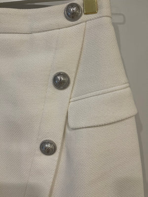 Balmain White Mini Skirt with Silver Button Details Size FR 36 (UK 8)