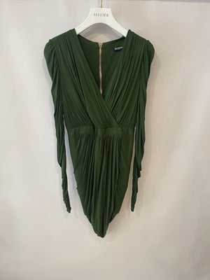 Balmain Green Ruched Long-Sleeve Dress Size FR 38 (UK 10)