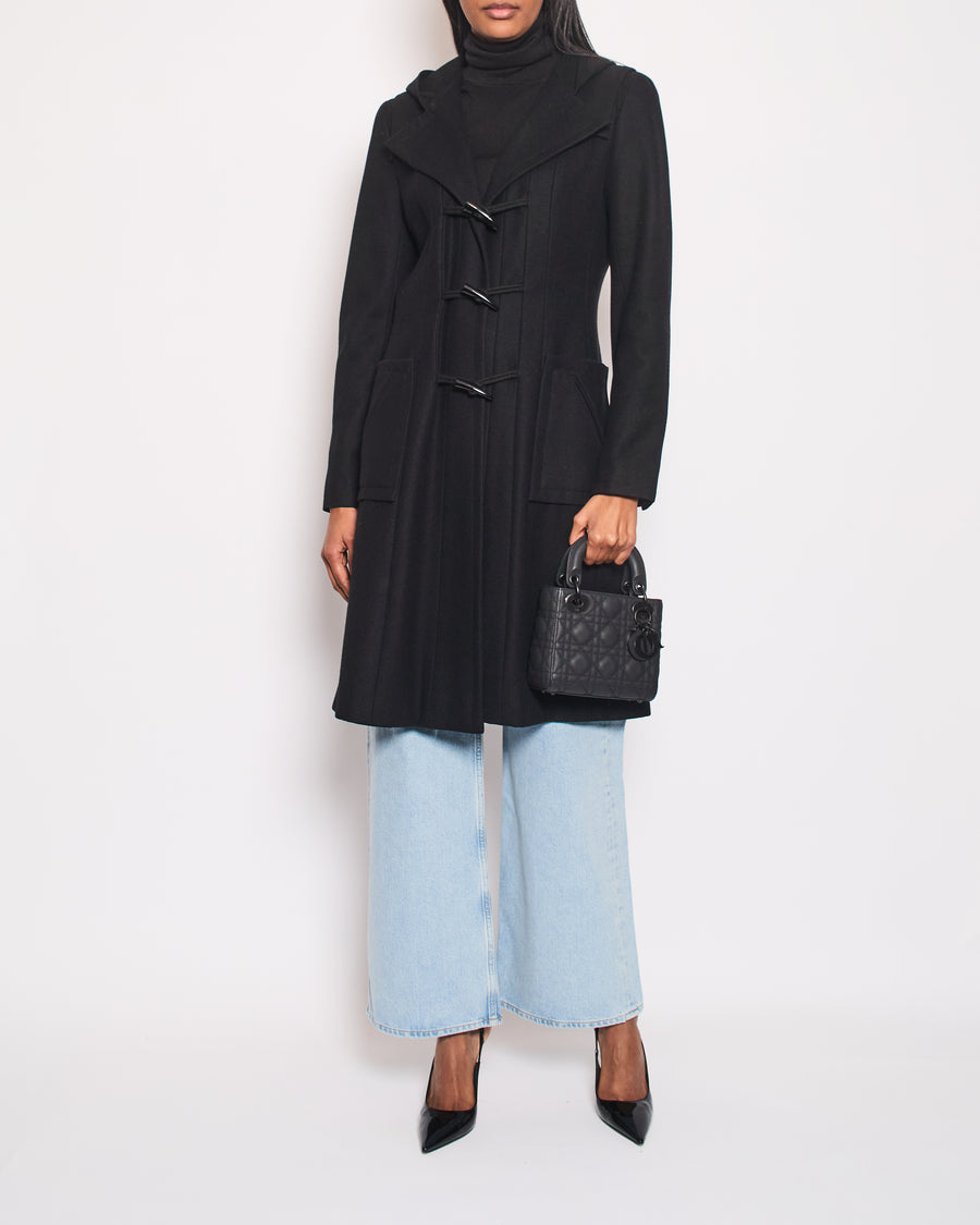 Chanel Black Hooded Longline Wool Coat with Toggle Fasten Detail  FR 42 (UK 10)