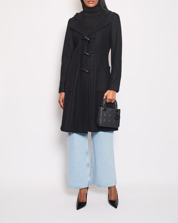 Chanel Black Hooded Longline Wool Coat with Toggle Fasten Detail  FR 42 (UK 10)