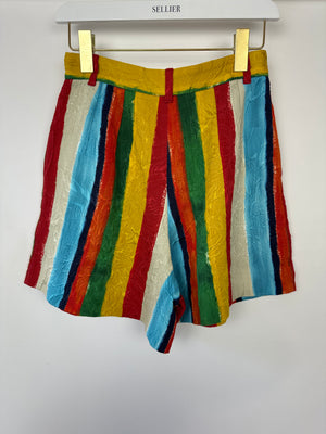 Dolce 
Gabbana Multi-Colour Striped Jacquard High-Waist Shorts Size IT 38 (UK 6)