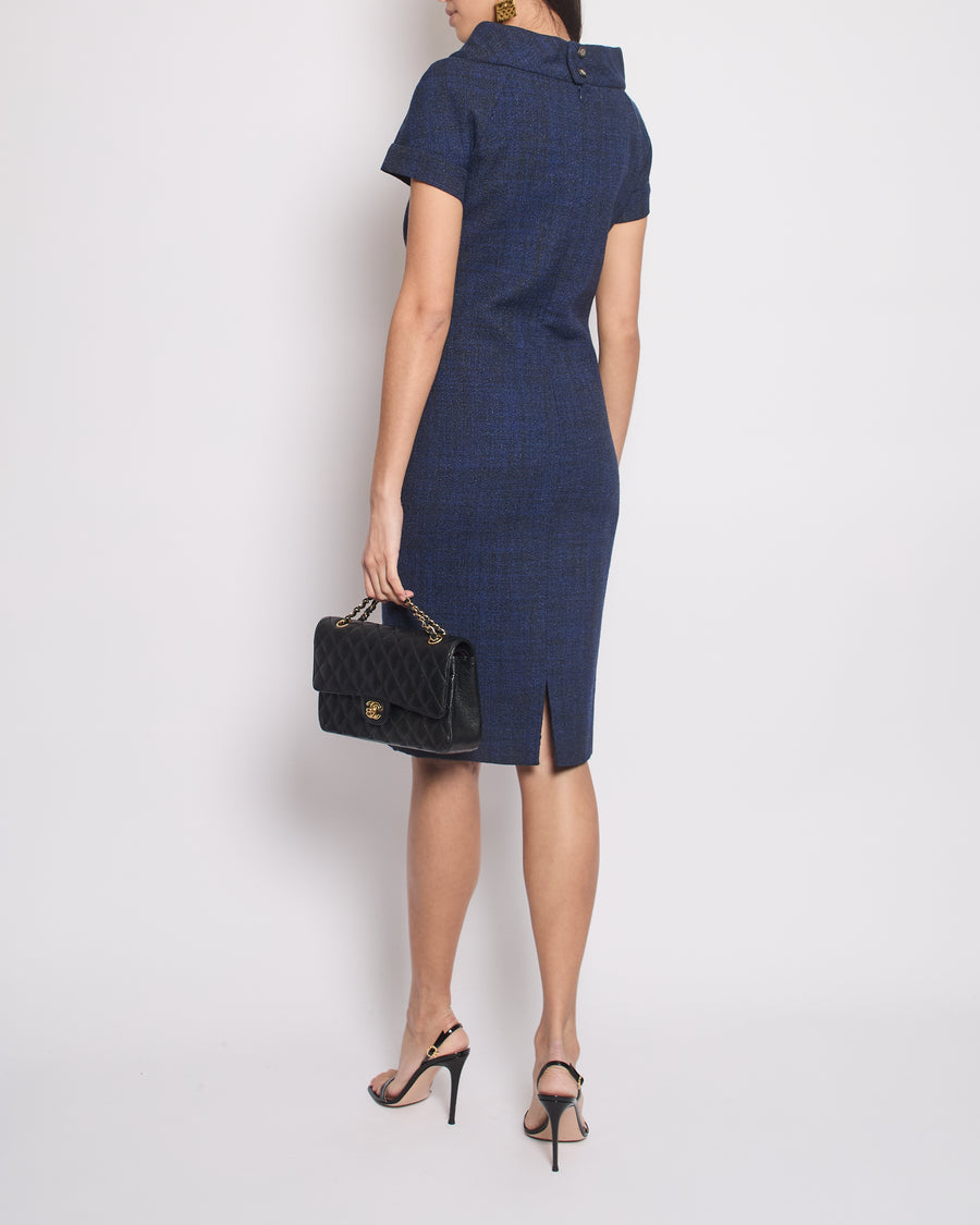 Chanel Navy Short Sleeve Midi Dress with CC buttons Detail Size FR 36 (UK 8)