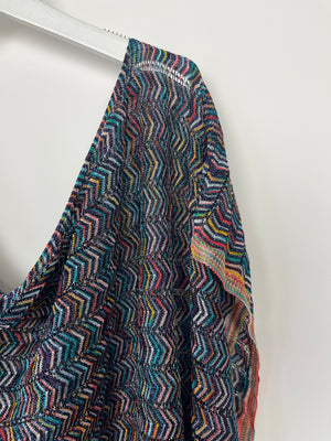 Missoni Blue Lurex Multi Colour Zig Zag Pull Over Poncho Beach Cover Up One Size