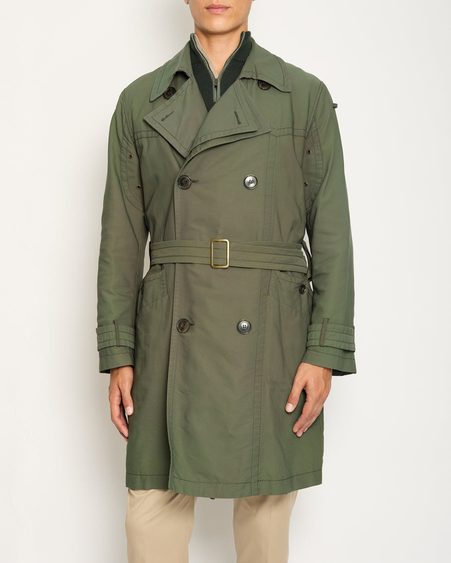 Dolce 
Gabbana Khaki Green Menswear Belted Trench Coat Size IT 50 (UK 40)