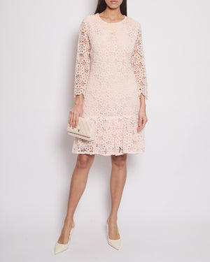 Christian Dior Baby Pink Floral Crochet Mini Dress Size FR 42 (UK 14)