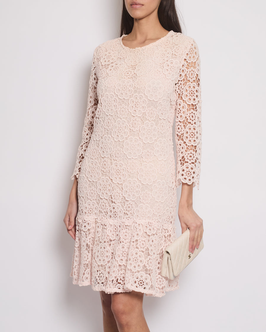 Christian Dior Baby Pink Floral Crochet Mini Dress Size FR 42 (UK 14)