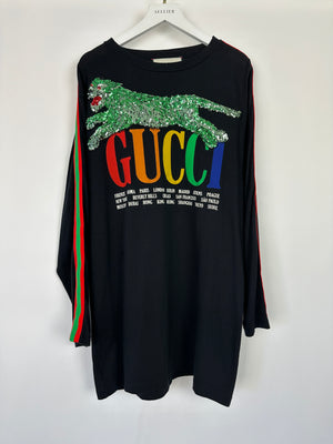 Gucci Navy Long Sleeve Cities Oversized Sweatshirt with Sequin Tiger Detail Size XS (UK 6)