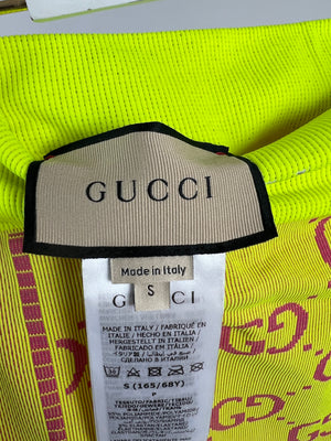 Gucci Neon Yellow Interlocking G Jacquard Cycling Shorts Size S (UK 8) RRP £466