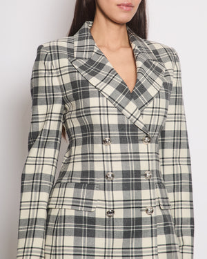 Ermanno Scervino Grey and White Wool Checkered Blazer Jacket with Silver Button Detail IT 40 (UK 8)