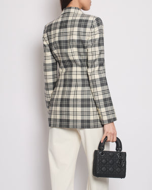 Ermanno Scervino Grey and White Wool Checkered Blazer Jacket with Silver Button Detail IT 40 (UK 8)