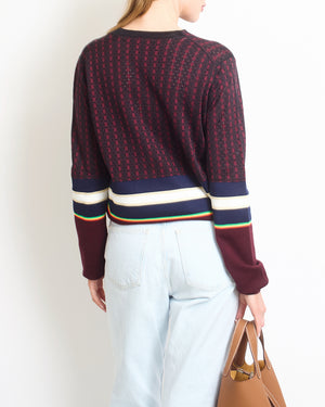 Céline Burgundy Jumper with Multicolour Geometric Details Size S (UK 8)