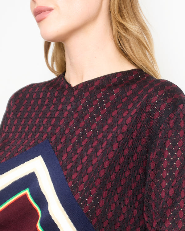 Céline Burgundy Jumper with Multicolour Geometric Details Size S (UK 8)