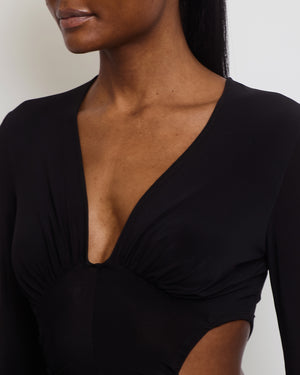 Isabel Marant Black Long-Sleeve Sheer Cut Out Bodysuit Size FR 38 (UK 10)