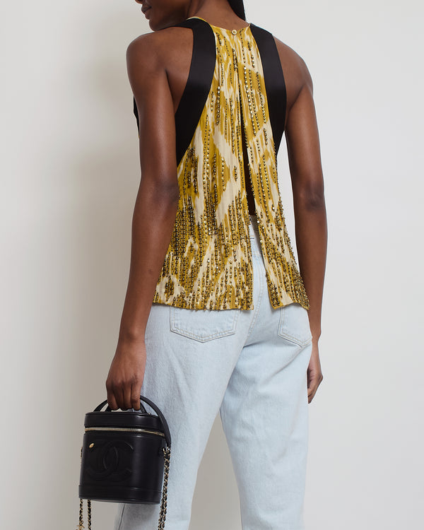 Dries Van Noten Yellow Abstract Vest with Sequin Bead Detail FR 38 (UK 10)