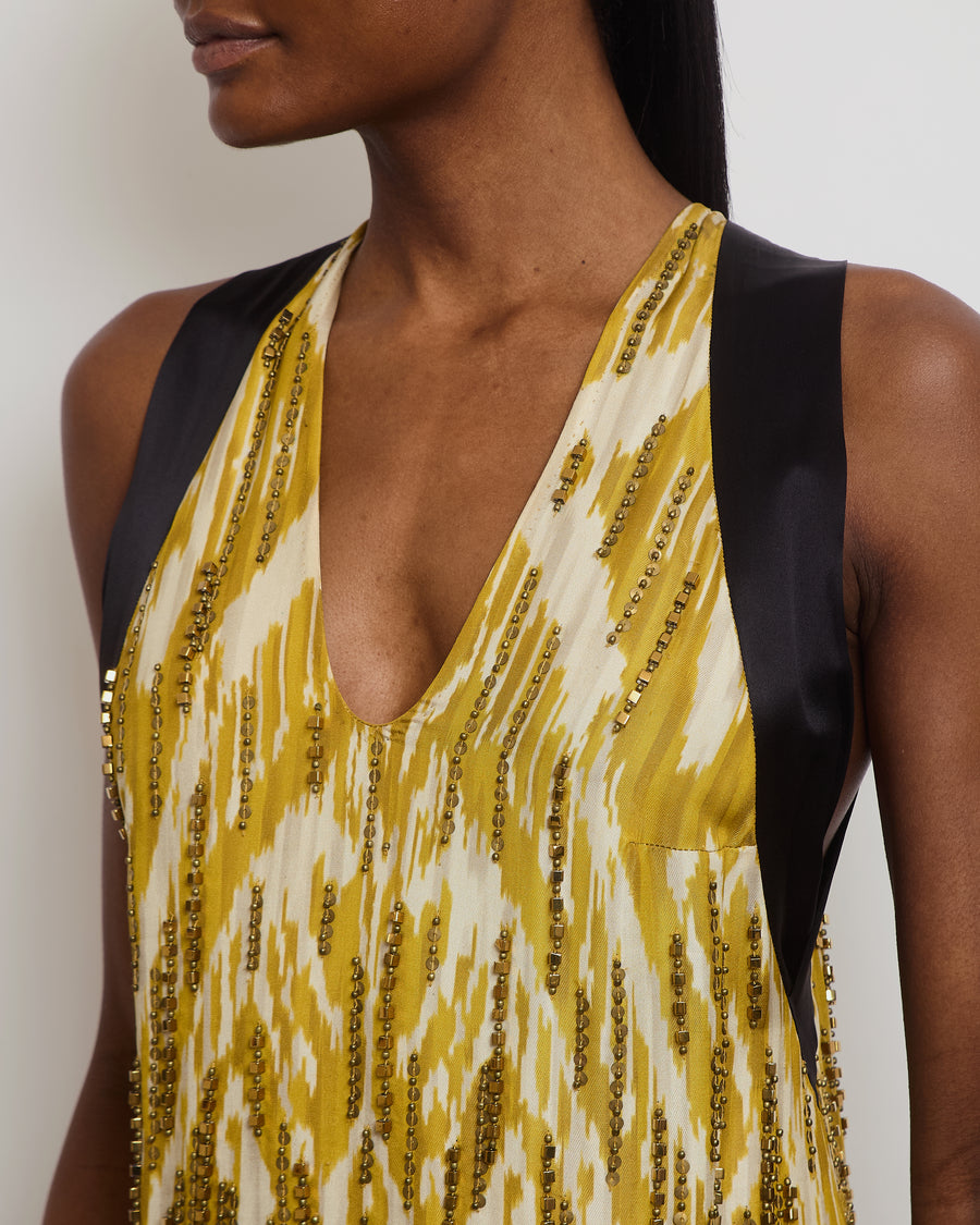 Dries Van Noten Yellow Abstract Vest with Sequin Bead Detail FR 38 (UK 10)