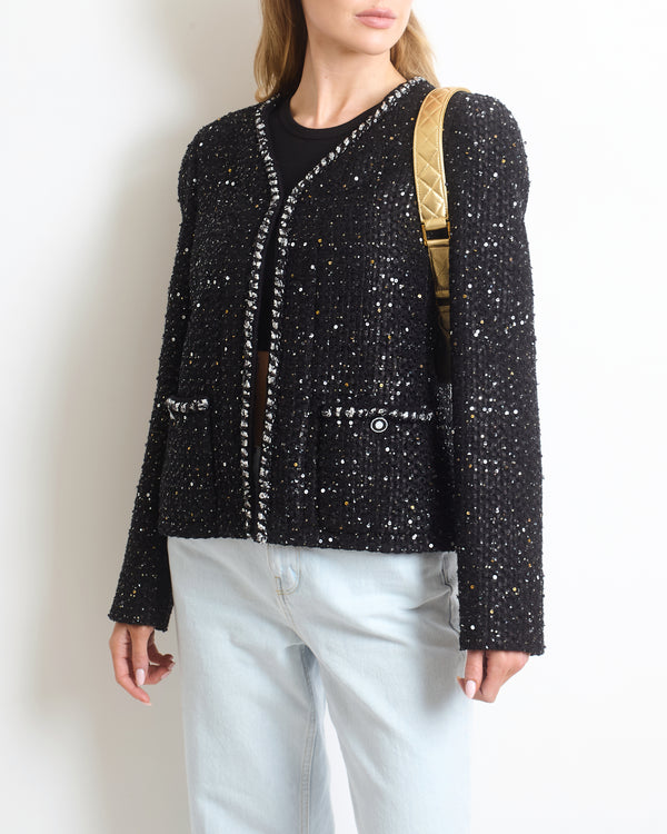 Chanel SS/2022 Black Sequin Jacket with Pocket Detail FR 44 (UK 16)