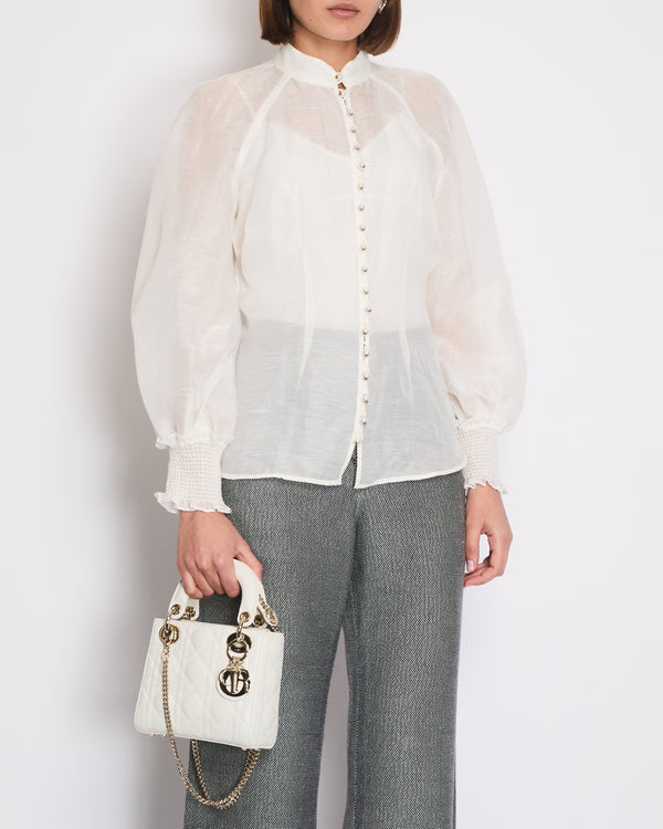 Zimmermann White Linen Blouse with Pearl Button Detail Size 0 (UK 8)