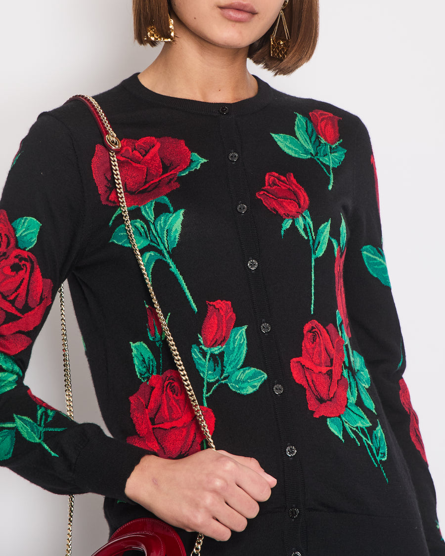 Dolce 
Gabbana Black and Red Floral Cashmere Cardigan Size IT 40 (UK 8)