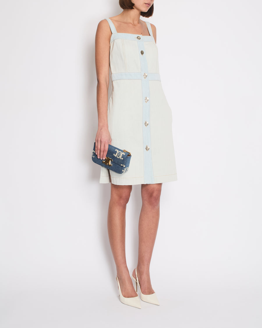 Chanel Light Blue Denim Mini Dress with Button Detail Size FR 40 (UK 12)