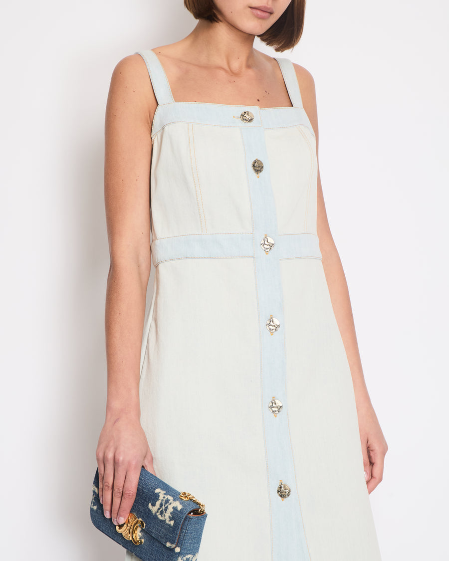 Chanel Light Blue Denim Mini Dress with Button Detail Size FR 40 (UK 12)