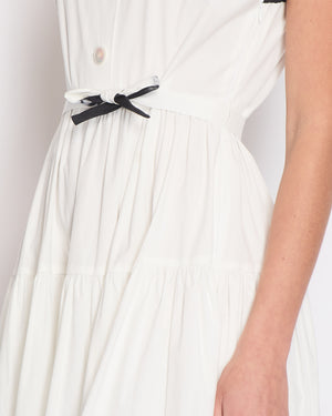 Prada White Maxi Popeline Sleeveless Belted Dress with Black Tie-Dye Details Size IT 42 (UK 10)