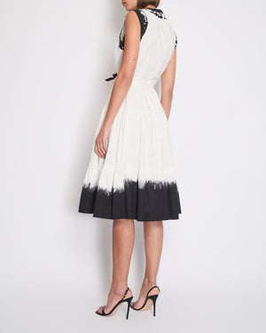 Prada White Maxi Popeline Sleeveless Belted Dress with Black Tie-Dye Details Size IT 42 (UK 10)