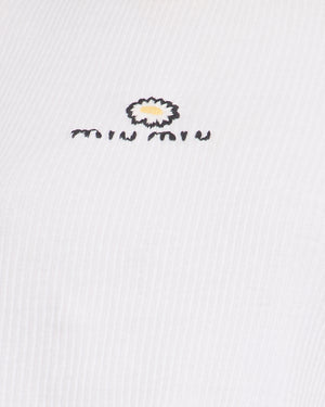 Miu Miu White Crop Top with Daisy Detail and Frill Hem Size S (UK 8)