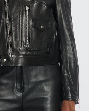 Christian Dior Black Leather Biker Jacket with Silver Zip Detail and Stitch Logo FR 40 (UK 12)