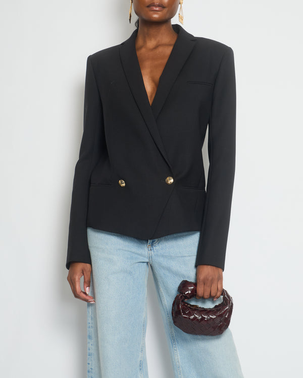 Balmain Black Double Breasted Blazer with Gold Bird Button Detail FR 42 (UK 14)