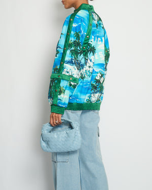 Gucci Blue 
Green Palm Tree Print Bomber Jacket with Detachable Sleeve Cuff Details IT 40 (UK 8)