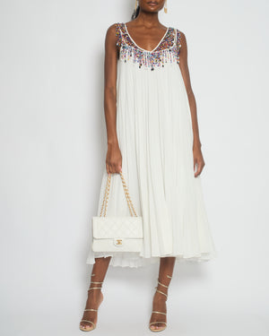 Christopher Kane White Pleated Maxi Strap Dress with Beaded Detail Size IT 40 (UK 8)